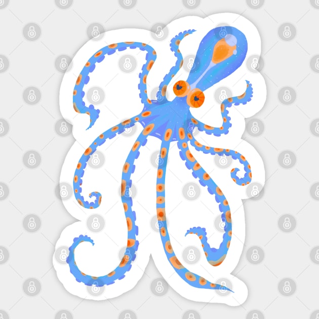 Tiny Blue and Orange Deep Sea Ocean Octopus Sticker by narwhalwall